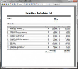 Zakázky a kalkulace - náhled