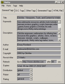 Metty Freeware Meta Tag Maker - náhled