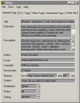 Metty Freeware Meta Tag Maker - náhled