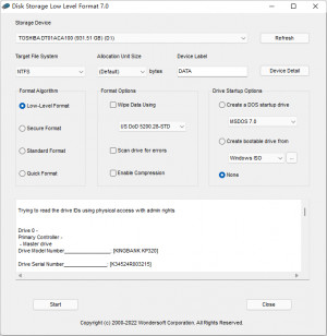 Disk Storage Low Level Format - náhled
