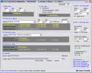 AVI/(X)(S)VCD Bitrate Calculator - náhled