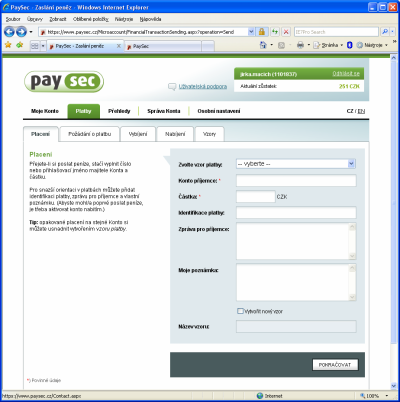 PaySec - zaslaní peněz