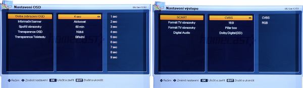 Homecast HS 3200CIIR nastavení OSD