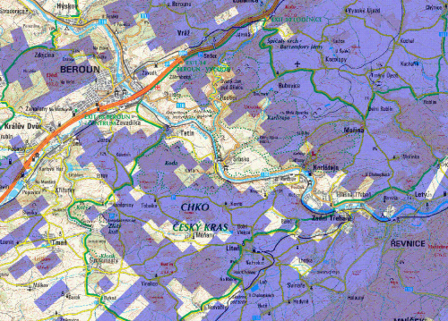 Mapa T-DAB Teleko experiment Berounka