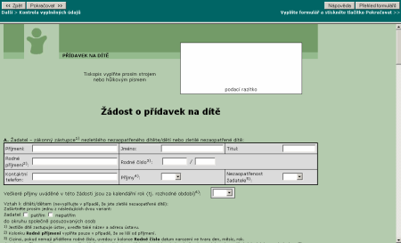Žádost o přídavky na děti
