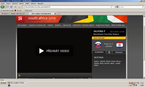 MS fotbal 2010 - web ČT msfotbal.cz stream