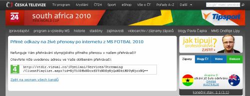 MS fotbal 2010 - web ČT msfotbal.cz stream nápověda