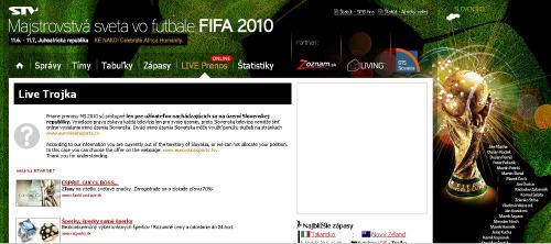 MS fotbal 2010 - web STV speciální stránka k MS stream