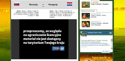 MS fotbal 2010 - web TVP stream blokace