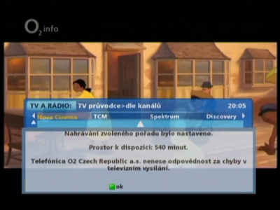 O2TV - potvrzení nahrávání