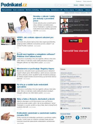 Screenshot titulka Podnikatel.cz redesign