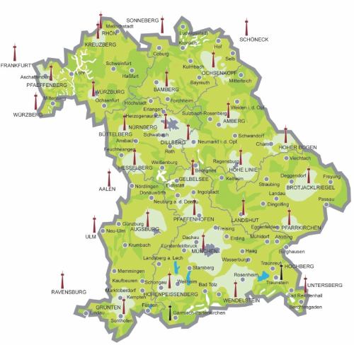 DVB-T mapa vysílačů Bavorsko podrobná