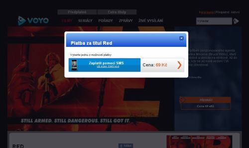 Voyo.cz - platba sms za Extra titul