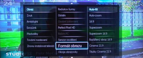 Philips Cinema 58PFL9954H menu - formát obrazu