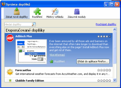 Firefox 3 - Správce doplňků